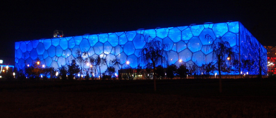 The Olympic Water Bubble at Night.